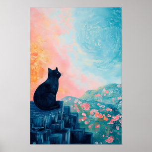 Funny Black cat Banana and Flower Vase  Poster