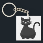 Funny Black Cat Big Eyes Cute Cat Illustration Key Ring<br><div class="desc">Cute minimalist black cat cartoon illustration with big eyes and simple line details. Perfect gift for cat lovers,  kawaii style fans,  and cute animal illustration lovers. Great for stickers,  mugs,  phone cases,  and t-shirts.</div>