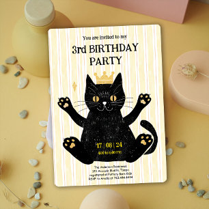 Funny Black Cat Birthday Party Invitation