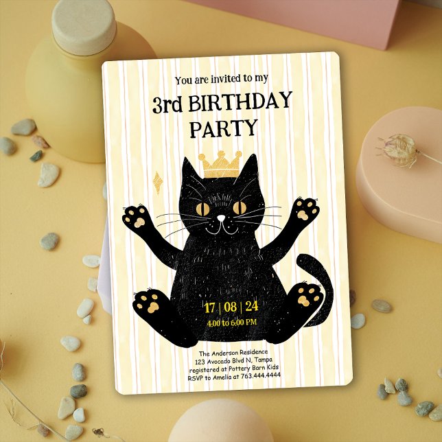 Funny Black Cat Birthday Party Invitation (Funny Black Cat Birthday Party Invitation)