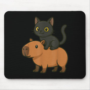 Funny Black Cat Capybara Animal Lover Mum Dad Kids Mouse Pad