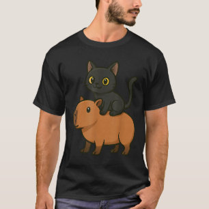 Funny Black Cat Capybara Animal Lover Mum Dad Kids T-Shirt