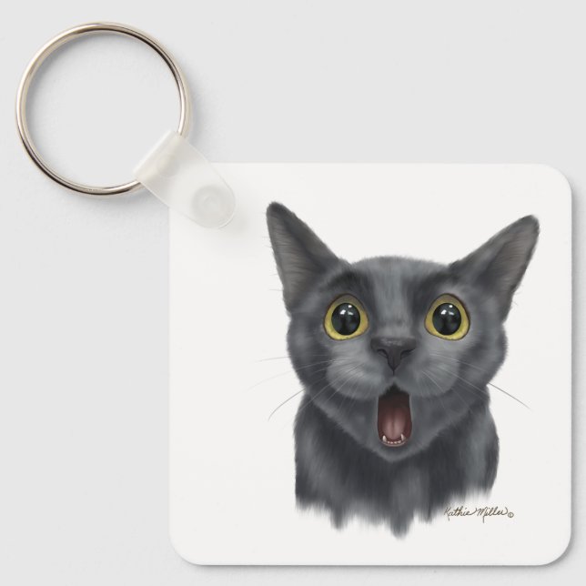 Funny Black cat Cartoon Key Ring (Front)
