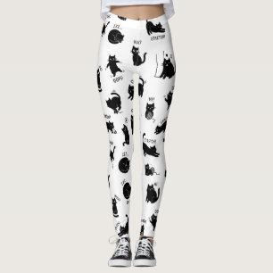 Funny Black Cat Cartoon Pattern Leggings