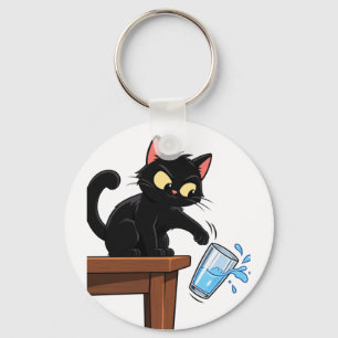 Funny Black Cat Cartoon Sarcastic Humour Key Ring