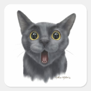 Funny Black cat Cartoon Square Sticker