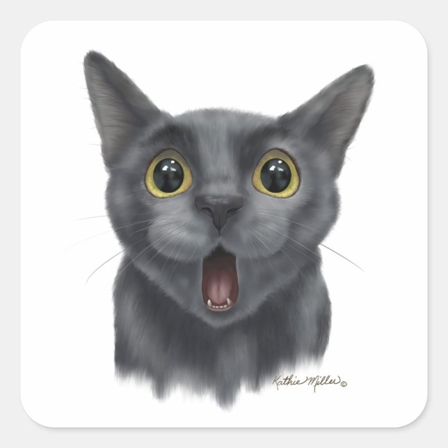 Funny Black cat Cartoon Square Sticker (Front)