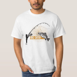 Funny Black Cat Catching Big Fish T-Shirt