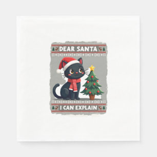 Funny Black Cat Christmas Dear Santa, I Can Explai Napkin