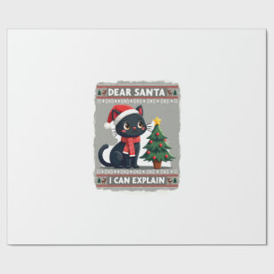 Funny Black Cat Christmas Dear Santa, I Can Explai Wrapping Paper