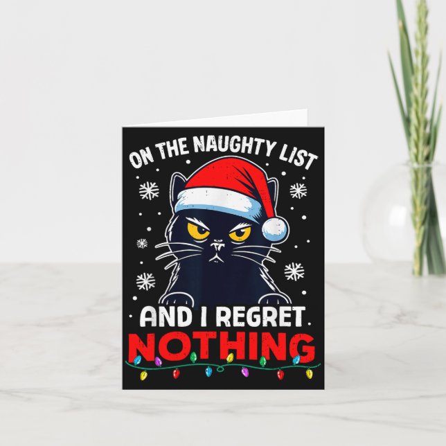 Funny Black Cat Christmas I Regret Nothing Cats Lo Card (Front)