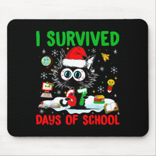 Funny Black Cat Christmas I Survived 67 Days Of Sc Mouse Pad