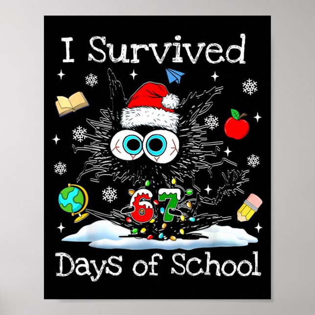 Funny Black Cat Christmas I Survived 67 Days Of Sc Poster (Front)