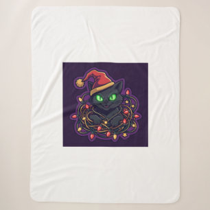 Funny Black Cat Christmas Lights Blanket