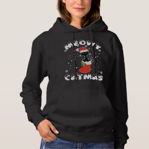 Funny Black Cat Christmas Lights Merry Meowy Catma Hoodie
