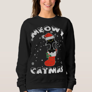 Funny Black Cat Christmas Lights Merry Meowy Catma Sweatshirt