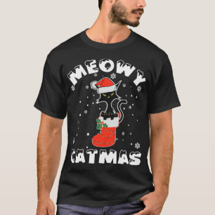 Funny Black Cat Christmas Lights Merry Meowy Catma T-Shirt