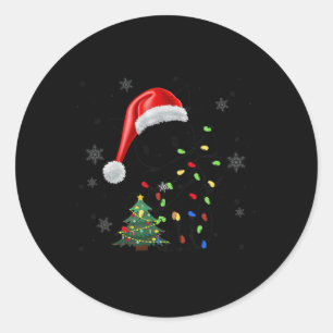 Funny Black Cat Christmas Lights Santa Hat Xmas Wo Classic Round Sticker