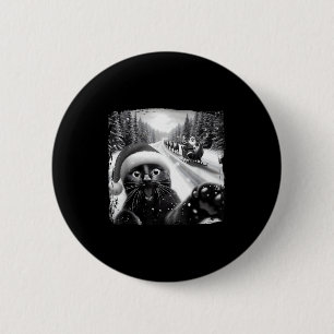 Funny Black Cat Christmas Selfie Santa Sleigh Snow 6 Cm Round Badge