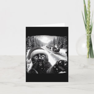 Funny Black Cat Christmas Selfie Santa Sleigh Snow Card