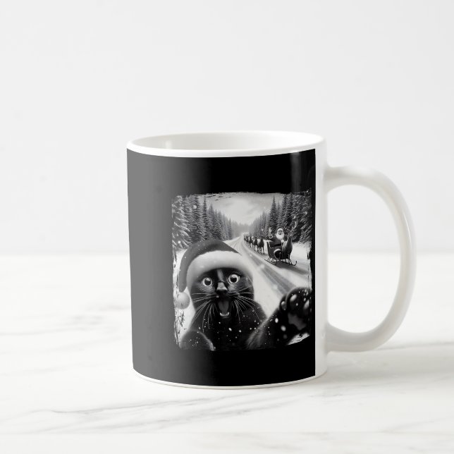 Funny Black Cat Christmas Selfie Santa Sleigh Snow Coffee Mug (Right)