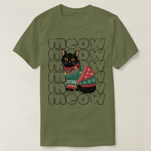 Funny Black Cat Christmas  T-Shirt (Design Front)