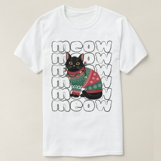 Funny Black Cat Christmas  T-Shirt (Design Front)