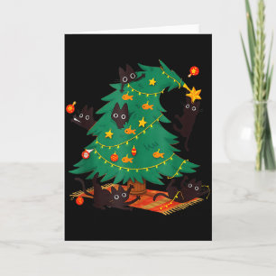 Funny Black Cat Christmas Tree Card