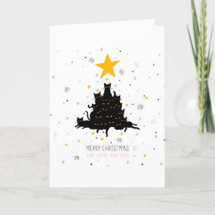 Funny Black Cat Christmas Tree Holiday Card