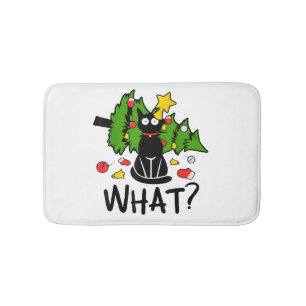 Funny Black Cat Christmas Tree Merry Santa Humor C Bath Mat