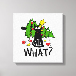 Funny Black Cat Christmas Tree Merry Santa Humor C Canvas Print