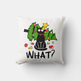 Funny Black Cat Christmas Tree Merry Santa Humor C Cushion