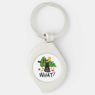 Funny Black Cat Christmas Tree Merry Santa Humor C Key Ring