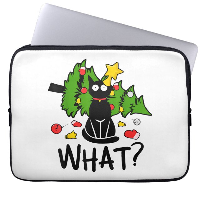 Funny Black Cat Christmas Tree Merry Santa Humor C Laptop Sleeve (Front)