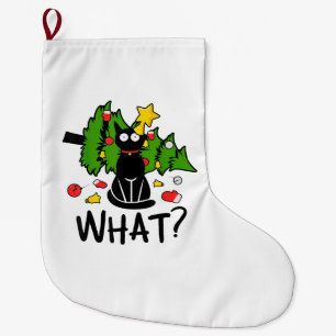Funny Black Cat Christmas Tree Merry Santa Humor C Large Christmas Stocking