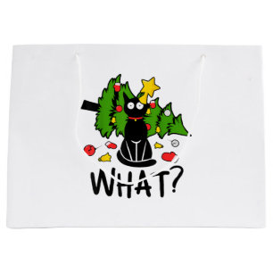 Funny Black Cat Christmas Tree Merry Santa Humor C Large Gift Bag