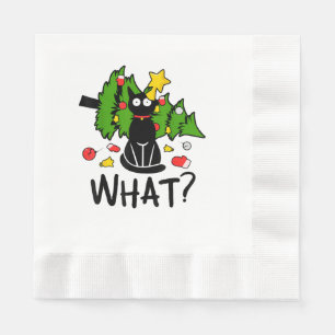 Funny Black Cat Christmas Tree Merry Santa Humor C Napkin