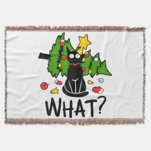 Funny Black Cat Christmas Tree Merry Santa Humor C Throw Blanket