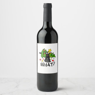 Funny Black Cat Christmas Tree Merry Santa Humor C Wine Label