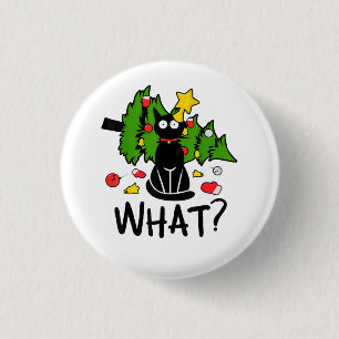 Funny Black Cat Christmas Tree Merry Santa Humour  3 Cm Round Badge