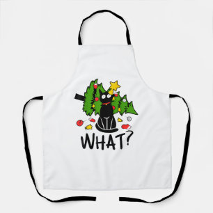 Funny Black Cat Christmas Tree Merry Santa Humour  Apron
