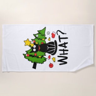 Funny Black Cat Christmas Tree Merry Santa Humour Beach Towel