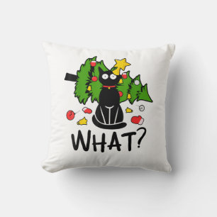 Funny Black Cat Christmas Tree Merry Santa Humour Cushion