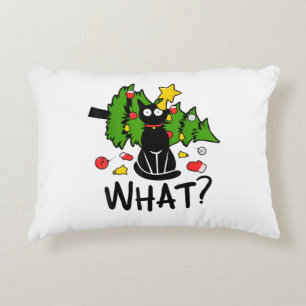 Funny Black Cat Christmas Tree Merry Santa Humour  Decorative Cushion