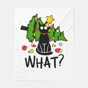 Funny Black Cat Christmas Tree Merry Santa Humour Fleece Blanket