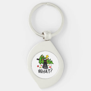 Funny Black Cat Christmas Tree Merry Santa Humour Key Ring