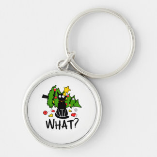 Funny Black Cat Christmas Tree Merry Santa Humour Key Ring