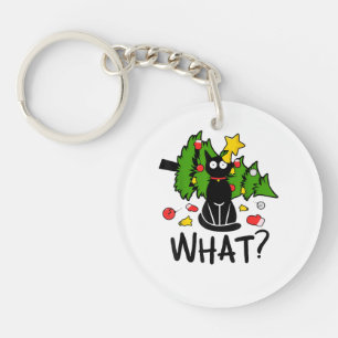 Funny Black Cat Christmas Tree Merry Santa Humour  Key Ring