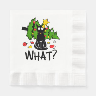 Funny Black Cat Christmas Tree Merry Santa Humour  Napkin
