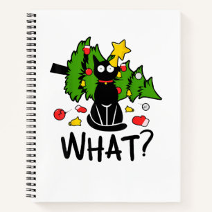 Funny Black Cat Christmas Tree Merry Santa Humour Notebook